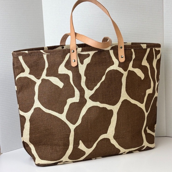 Murval Giraffe Pattern Jute Tote Bag Leather - Picture 1 of 7